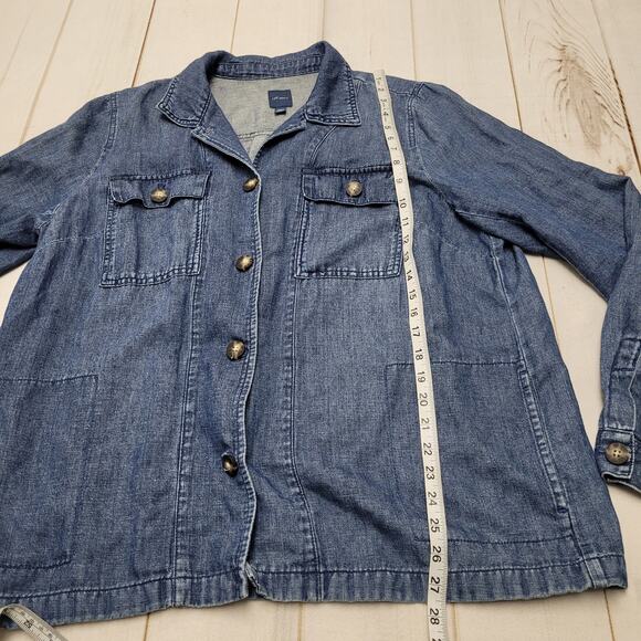 J. Jill denim chambray oversized jean shacket chore coat utility linen tall - Picture 2 of 7